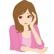 頬をついて悩んでいる表情の女性のイラスト