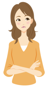 腕を前に組んで考える女性のイラスト