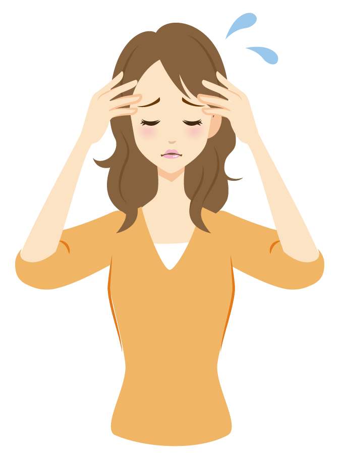 困難に直面して両手で自分の頭を抑えている女性のイラスト