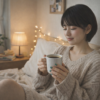 静かな時間を楽しみながらコーヒーを飲む女性