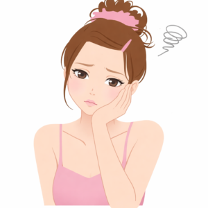 頬杖をついて感がる女性のイラスト