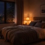 夜の静かな寝室と、肌を休ませるための穏やかな時間