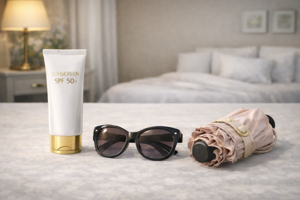 光老化を防ぐための紫外線対策アイテム。