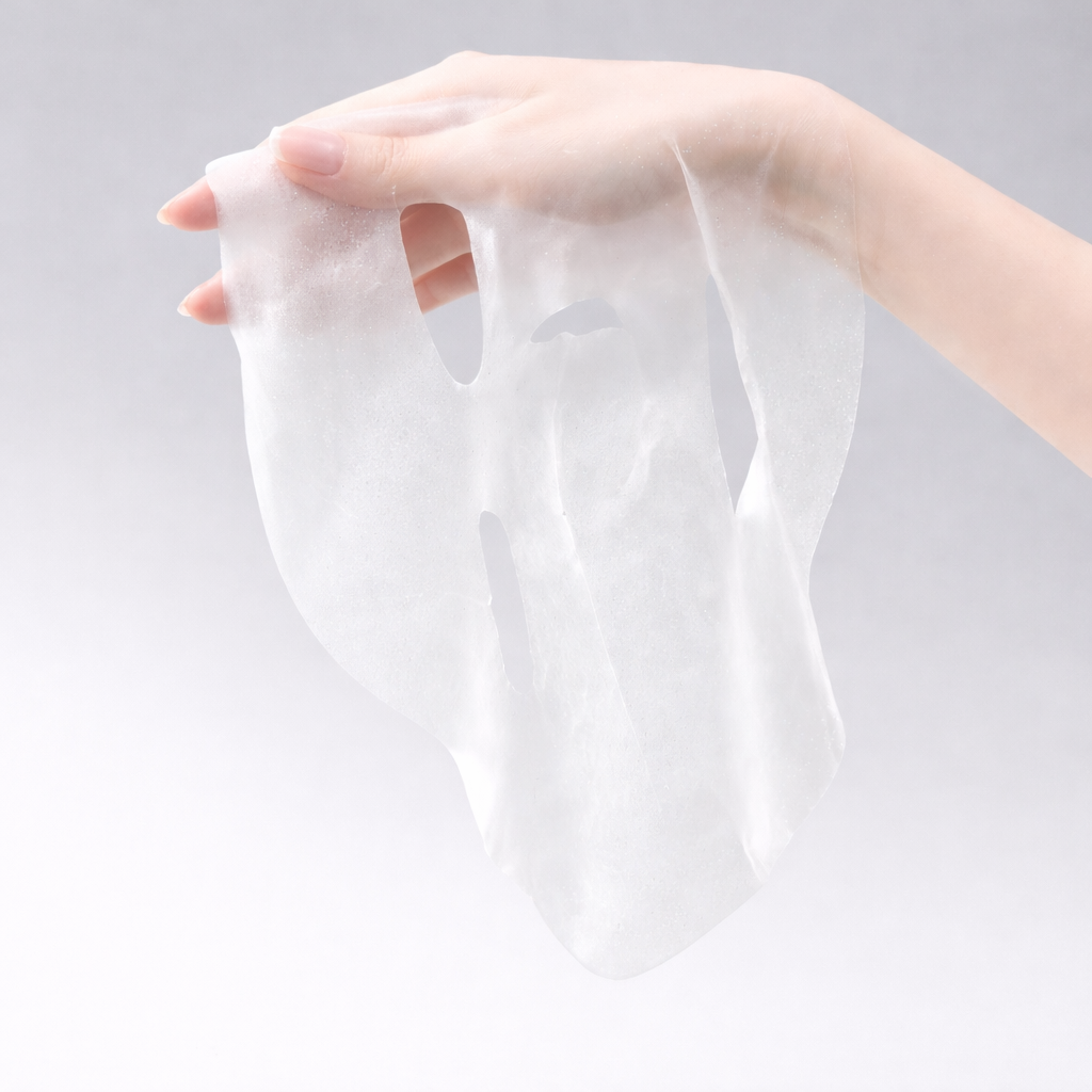 手に持ったシートマスクの質感が分かるイメージ