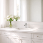 朝の光が差し込む、白く整った洗面台。スキンケアを見直す静かな時間